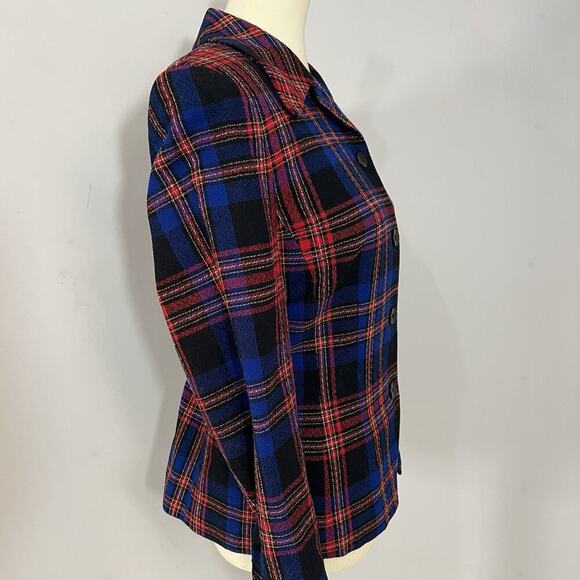 Pendleton Vintage Wool Blazer Blue Plaid Sz 8 Two Button Jacket Preppy Academia - Picture 7 of 10